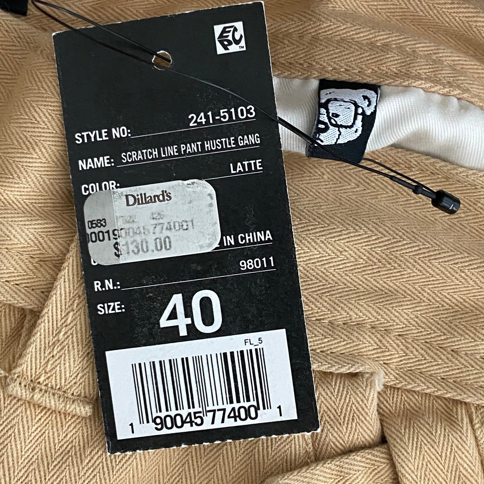 Hustle Gang Cargo Pants Men's 40"x32" Scratch Line Latte Cotton