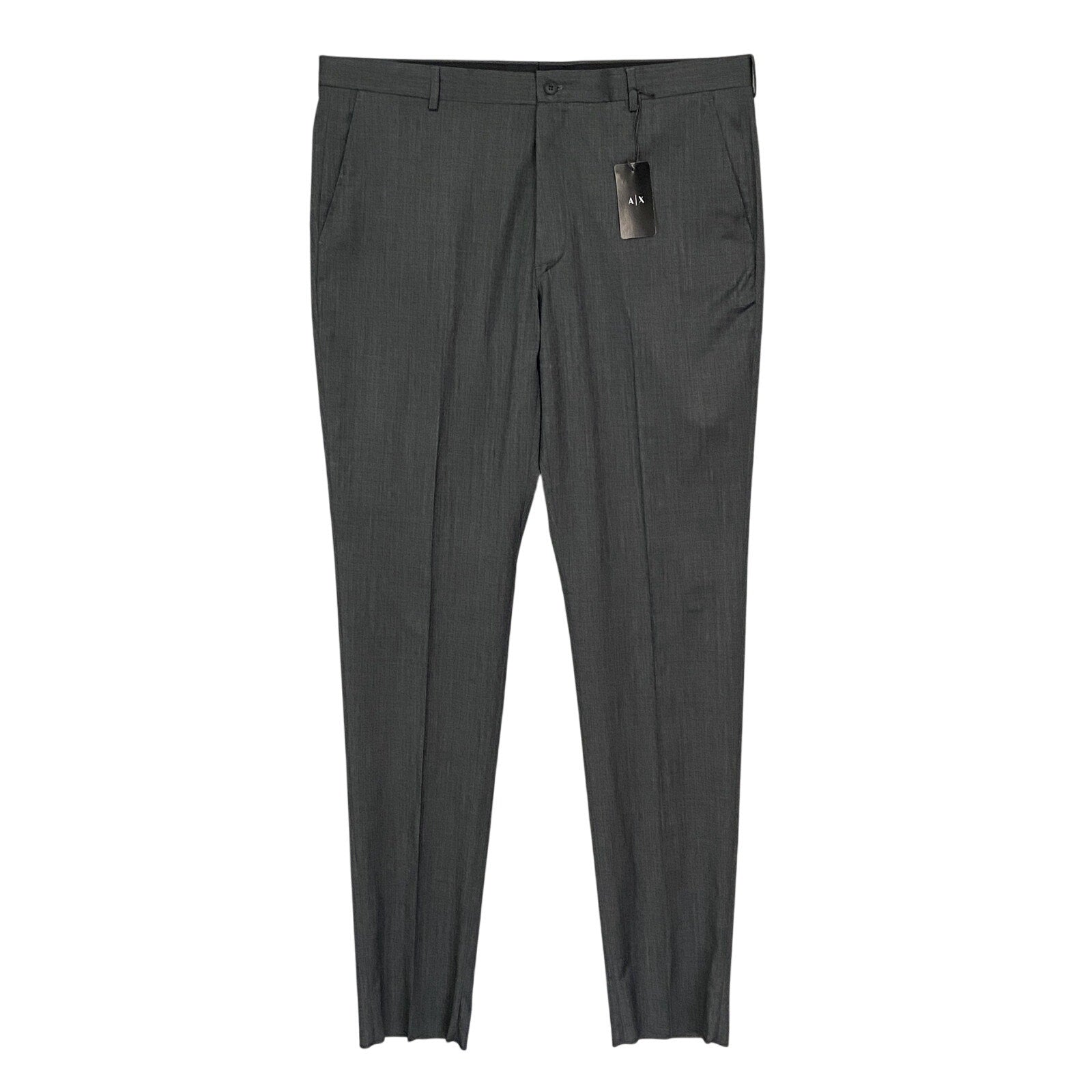Armani Exchange Dress Pant Men's 40W Flat Front Raw Hem Stretch Wool Gray