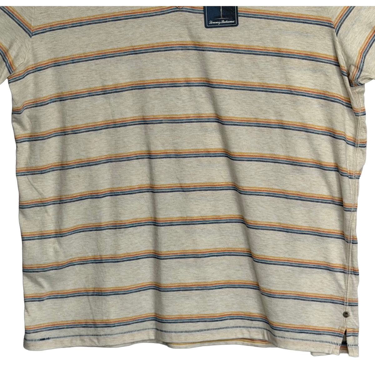 Tommy Bahama Henley Men's Medium Short Sleeve "Soleil Stripe Henley" Coconut
