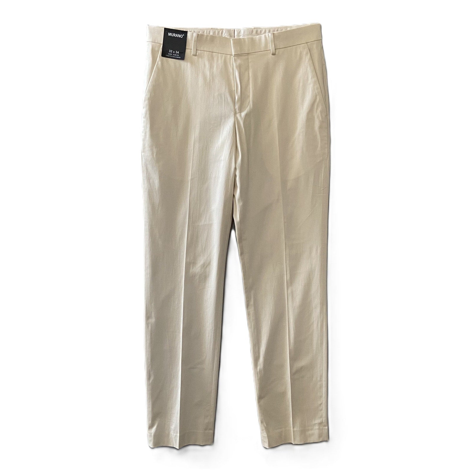 Murano Dress Pants Men's 32x34 Alex Slim Fit Flat Front Solid Cream