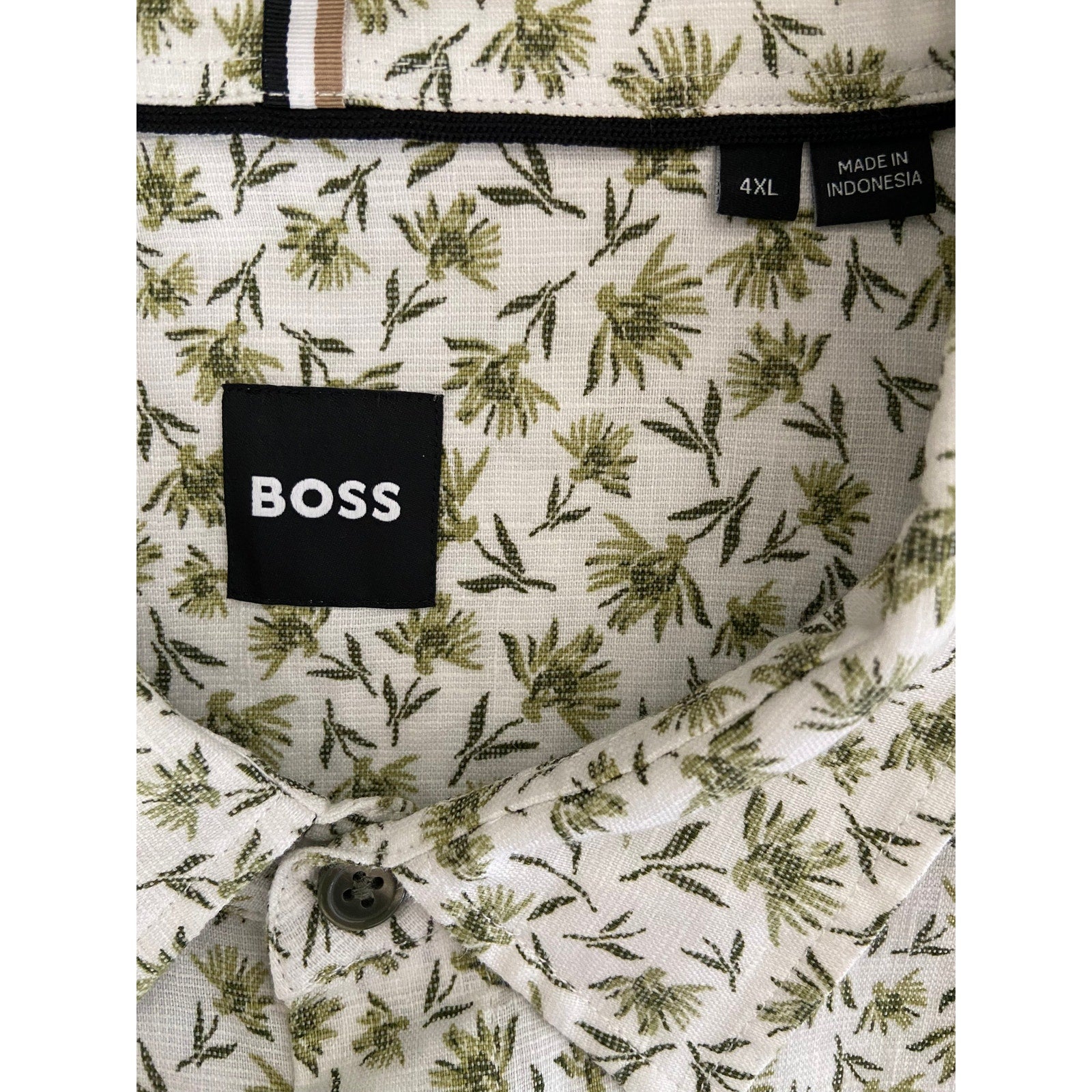 Boss Shirt Men's 4XL Big & Tall Short Slv Stretch Linen Shirt Green Floral