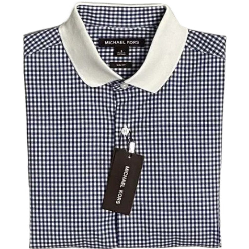 Michael Kors Men's Small Slim Fit Short Sleeve Polo Shirt Blue Gingham