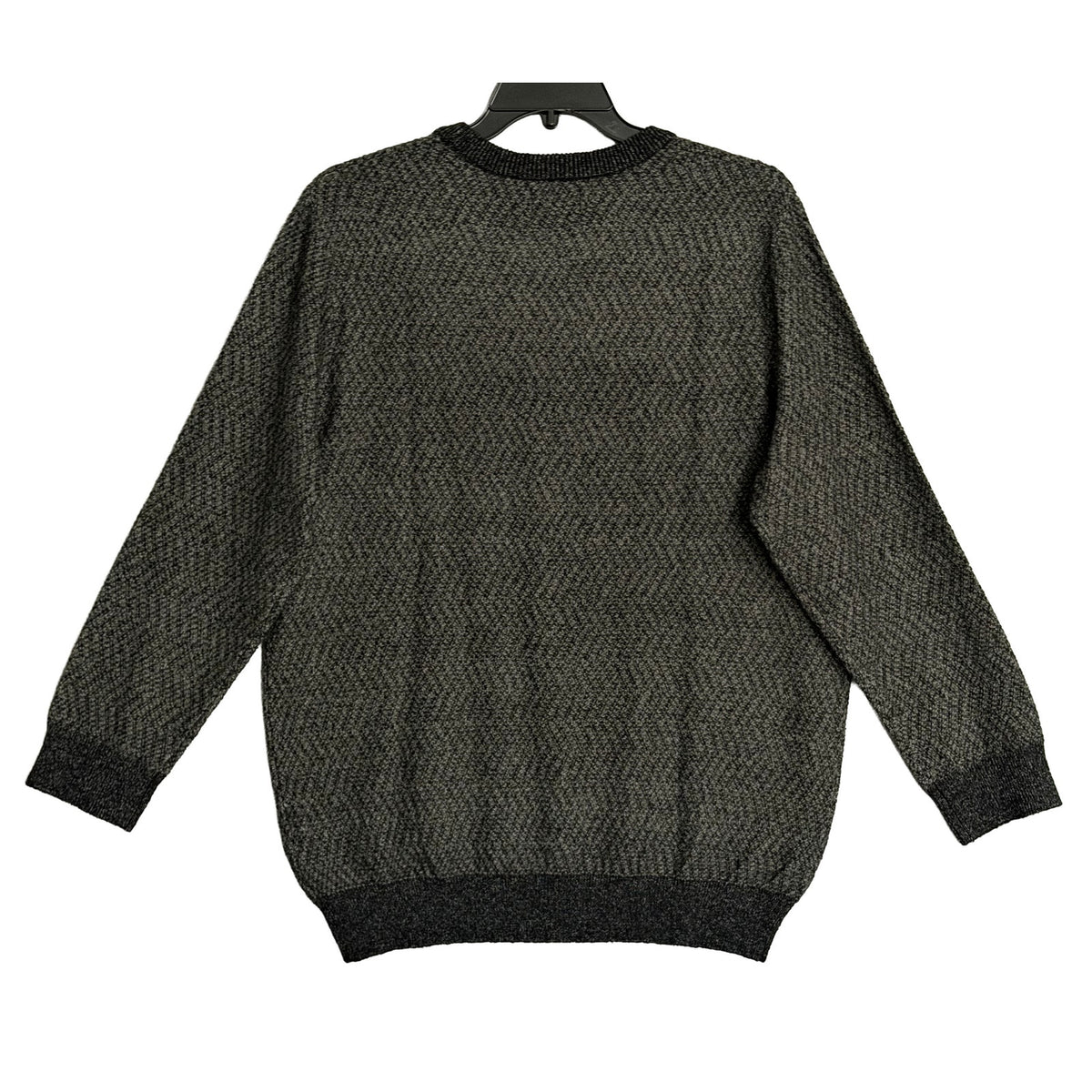 Perry Ellis Sweater Men's LT Big & Tall Yarn Herringbone Crew Neck Black