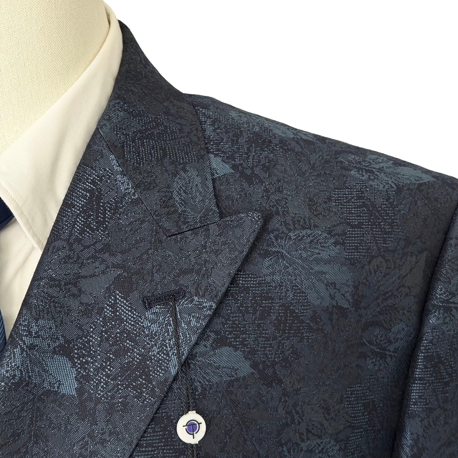 Tayion Sport Coat Men's 44 Short Double-Breasted Jacquard Blue Navy