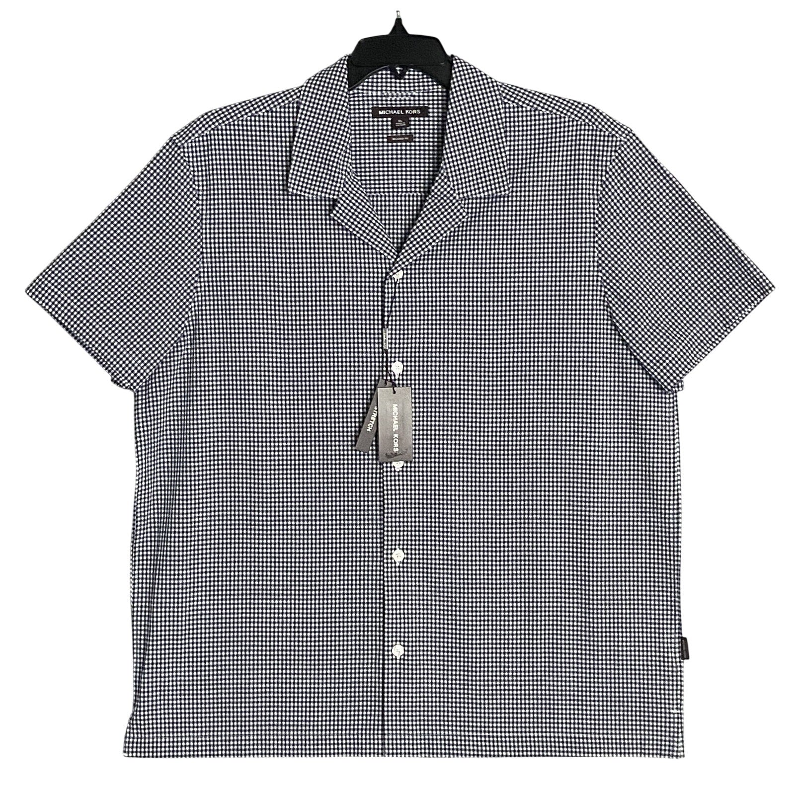 Michael Kors Shirt Men's XL Casual Short Sleeve Shirt Black & White Gingham