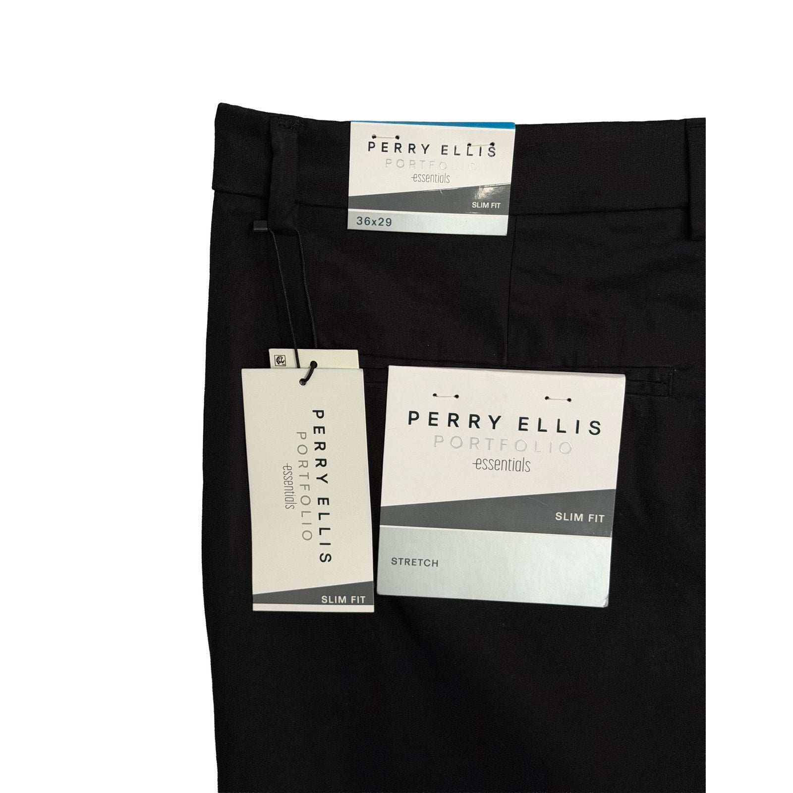 Perry Ellis Portfolio Pants Men's 36"x29" Slim Fit Dress Pant Solid Black