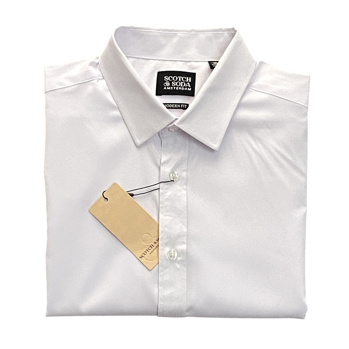 Scotch & Soda Dress Shirt Men's 18 34/35 Modern Fit Point Collar Solid White
