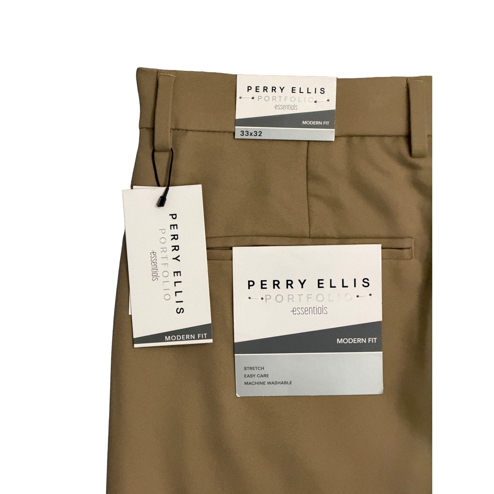 Perry Ellis Portfolio Pants Men's 33"x32" Modern Fit Dress Pants Stretch Tan