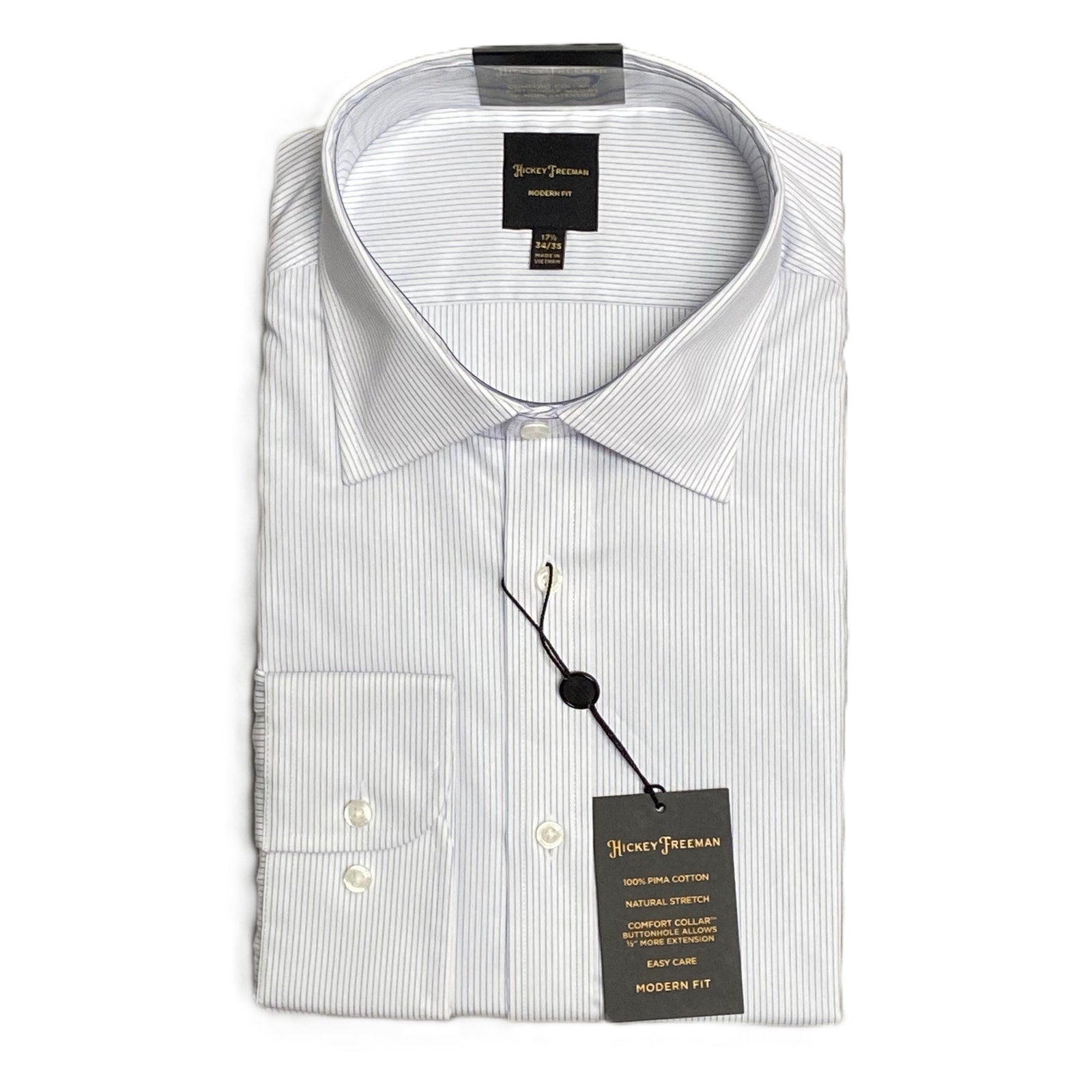 Hickey Freeman Dress Shirt Men's 17.5 34/35 Modern Fit Blue Pinstripe