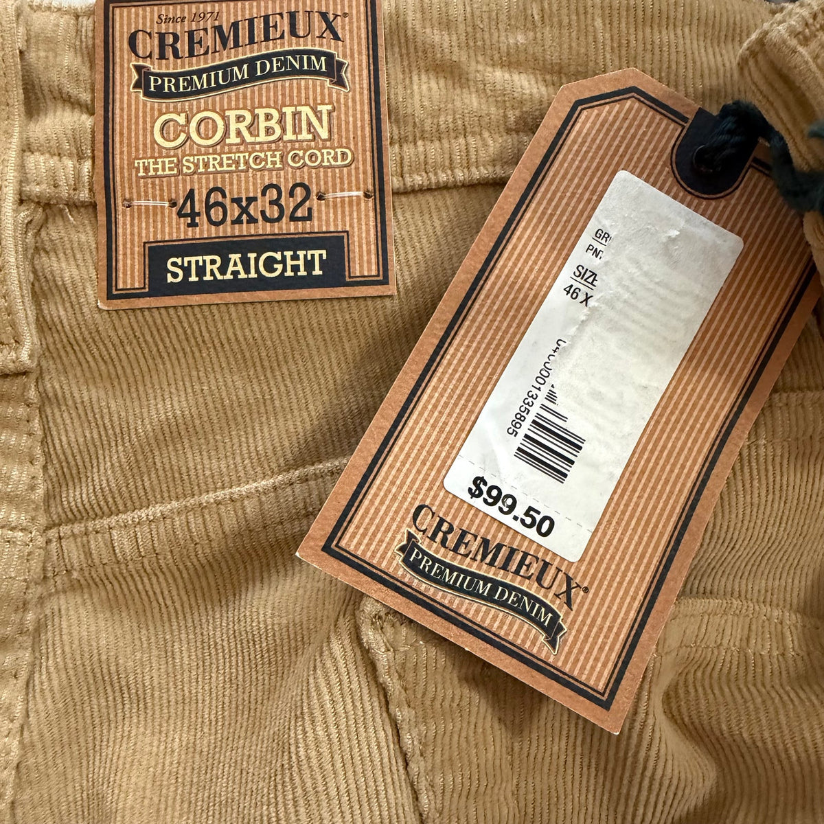 Daniel Cremieux Corduroy Pants Men's 46"x32" Straight Fit Stretch Wheat