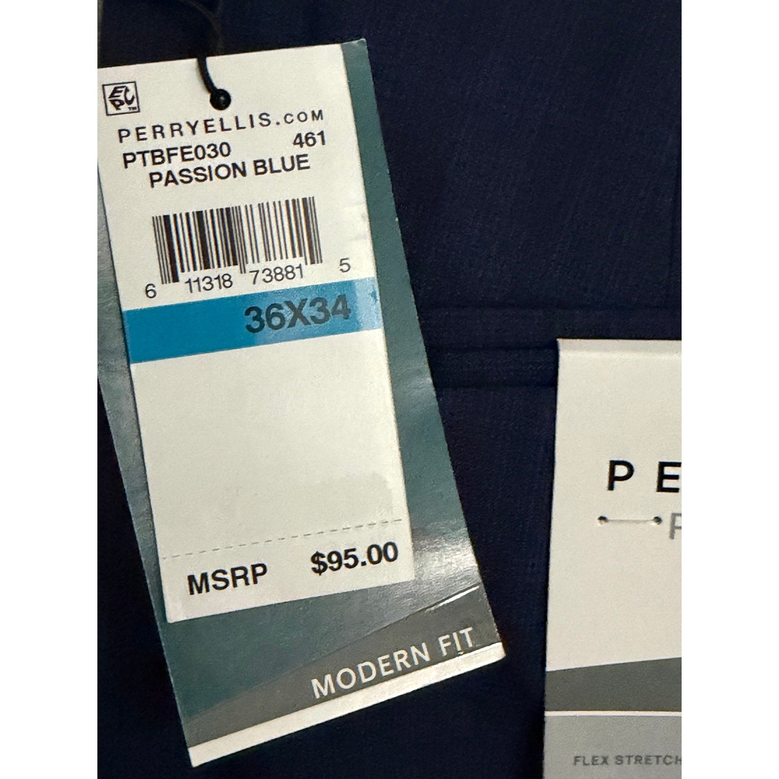 Perry Ellis Portfolio Pant Men's 36"x34" Modern Fit Flat Front Passion Blue