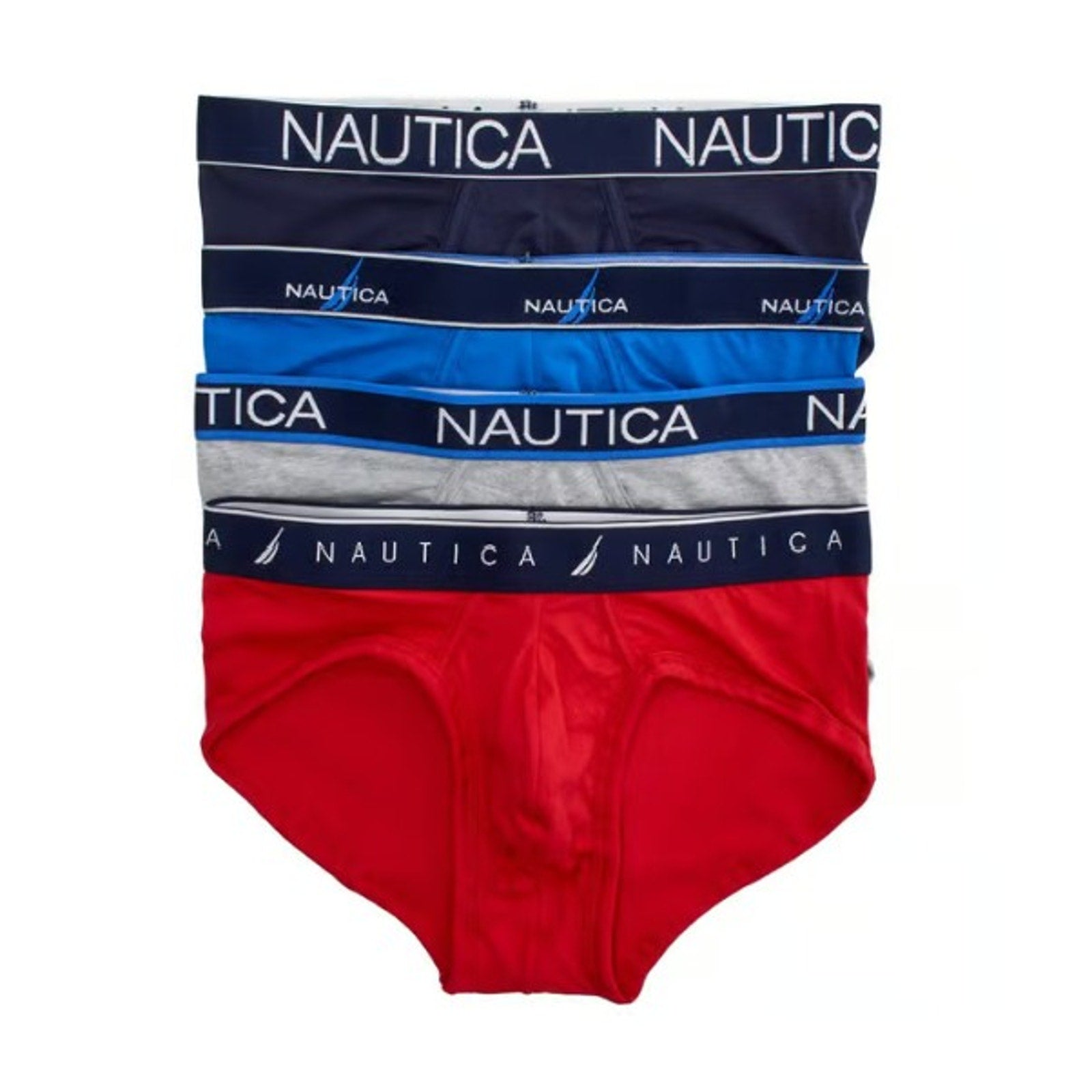 Nautica Men's Large 36-38 Stretch Briefs 4-Pack Red Gray Blue