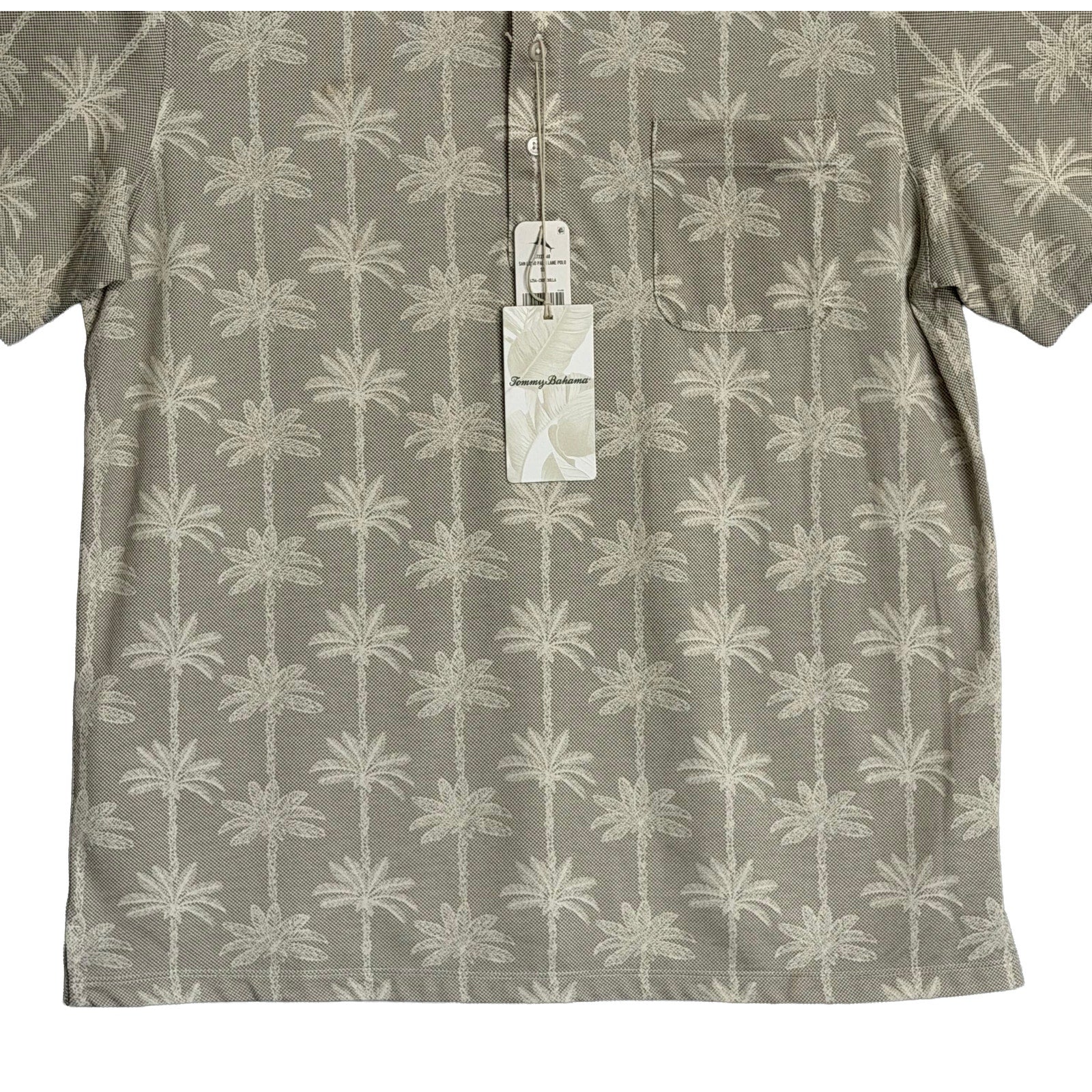 Tommy Bahama Polo Shirt Men's Medium "San Lucio Palm Lane Polo" Chinchilla