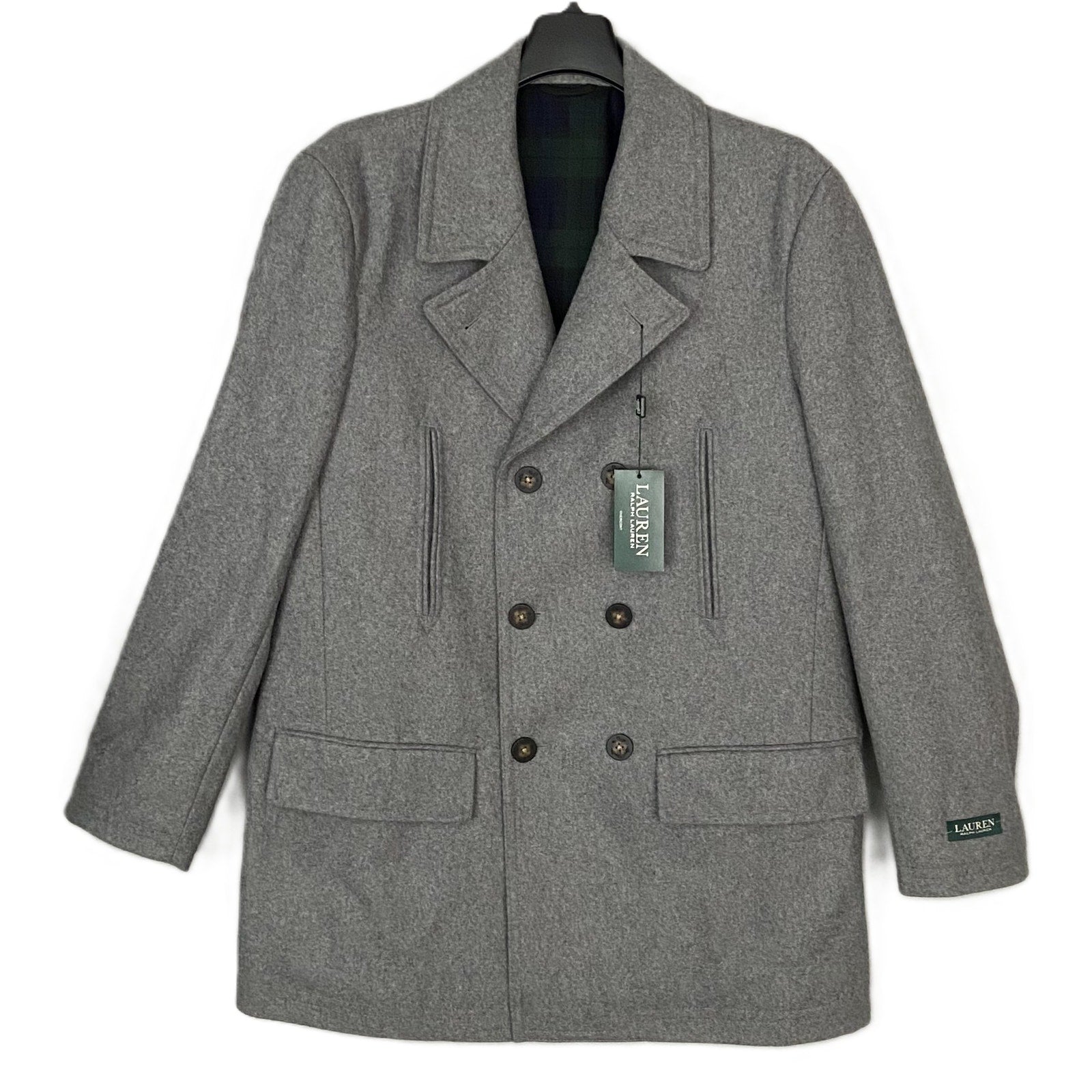 Lauren Ralph Lauren Overcoat Men's 42R Double-Breasted Wool Blend Light Gray