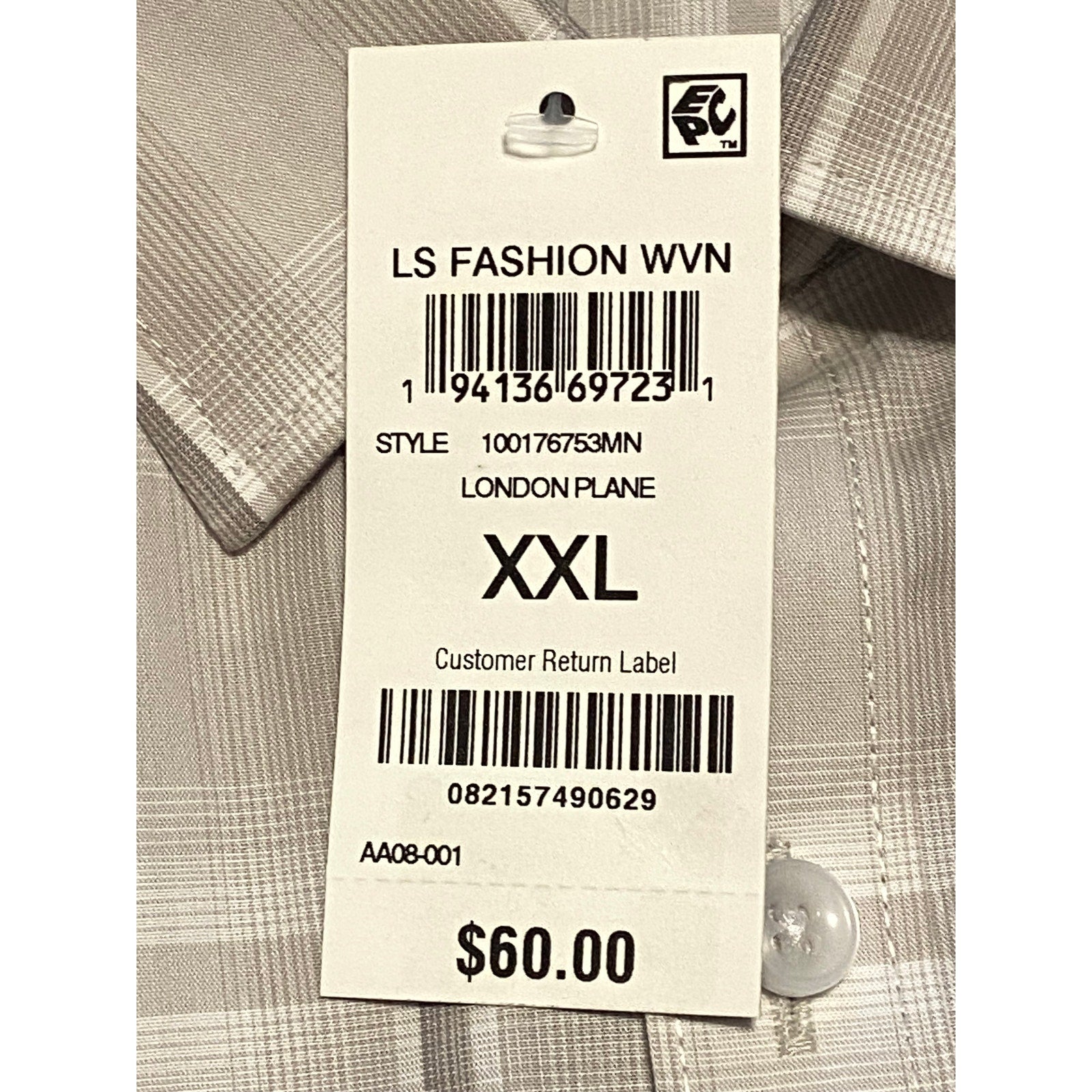 Alfani Dress Shirt Men's XXL Button-Up Shirt Light Brown Window Pane Cotton