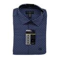 Alfani Dress Shirt Men's 14-14.5 32/33 Alfatech Slim Fit Blue Geo Print