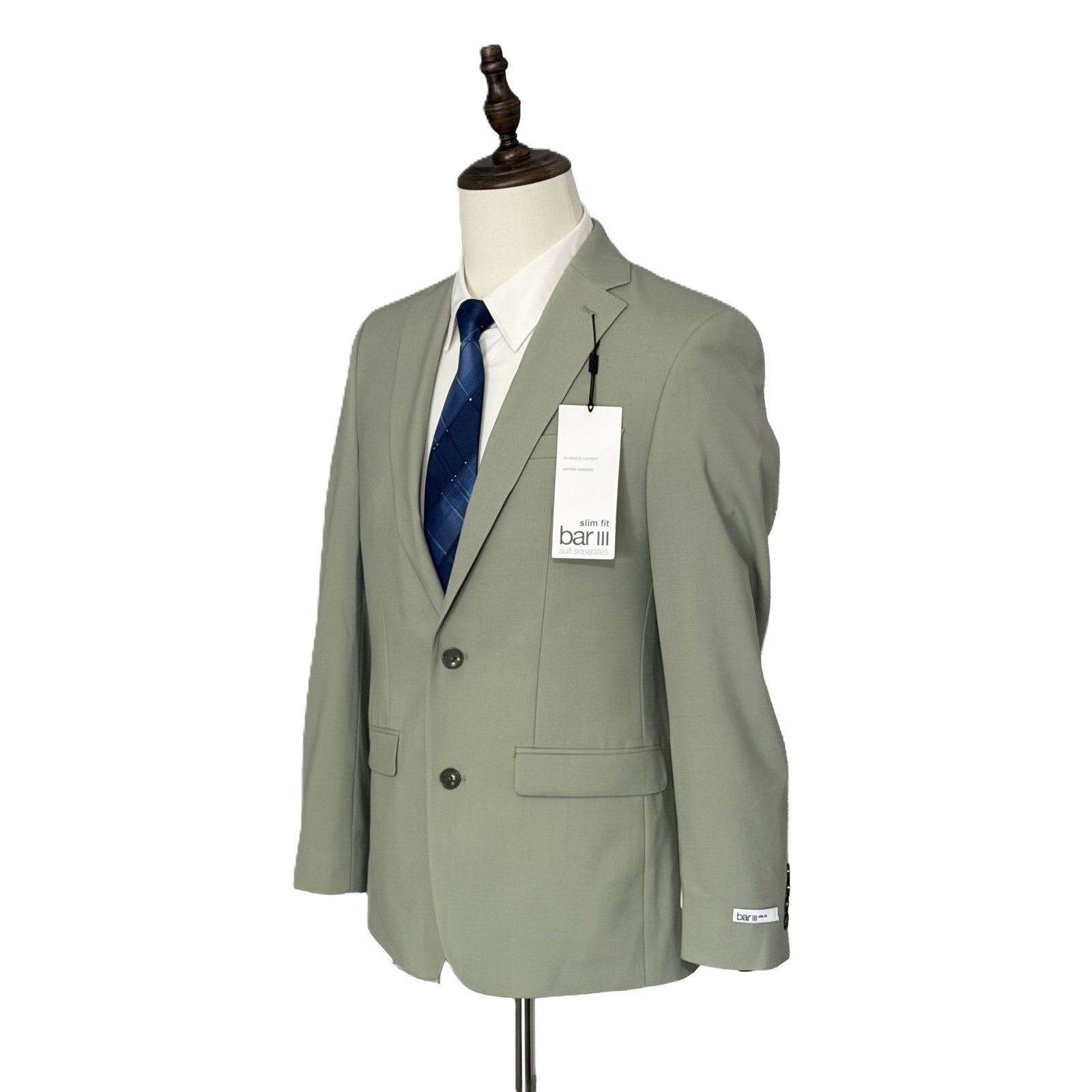 Bar III Suit Jacket Men's 36R Slim Fit Wool Blend Stretch Fabric Sage