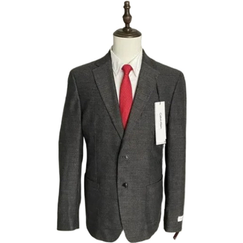 Calvin Klein Men's 44 Reg Sport Coat Slim-Fit Wool Black/White Herringbone