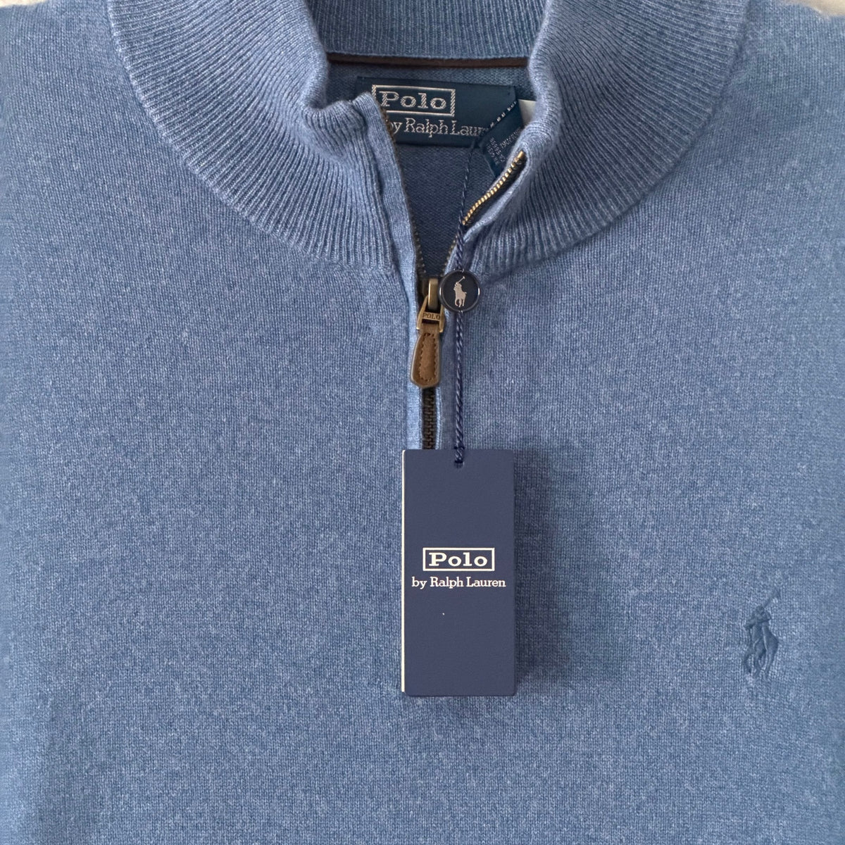 Polo Ralph Lauren Men's XXL Quarter-Zip Wool Sweater Italian Yarn Blue