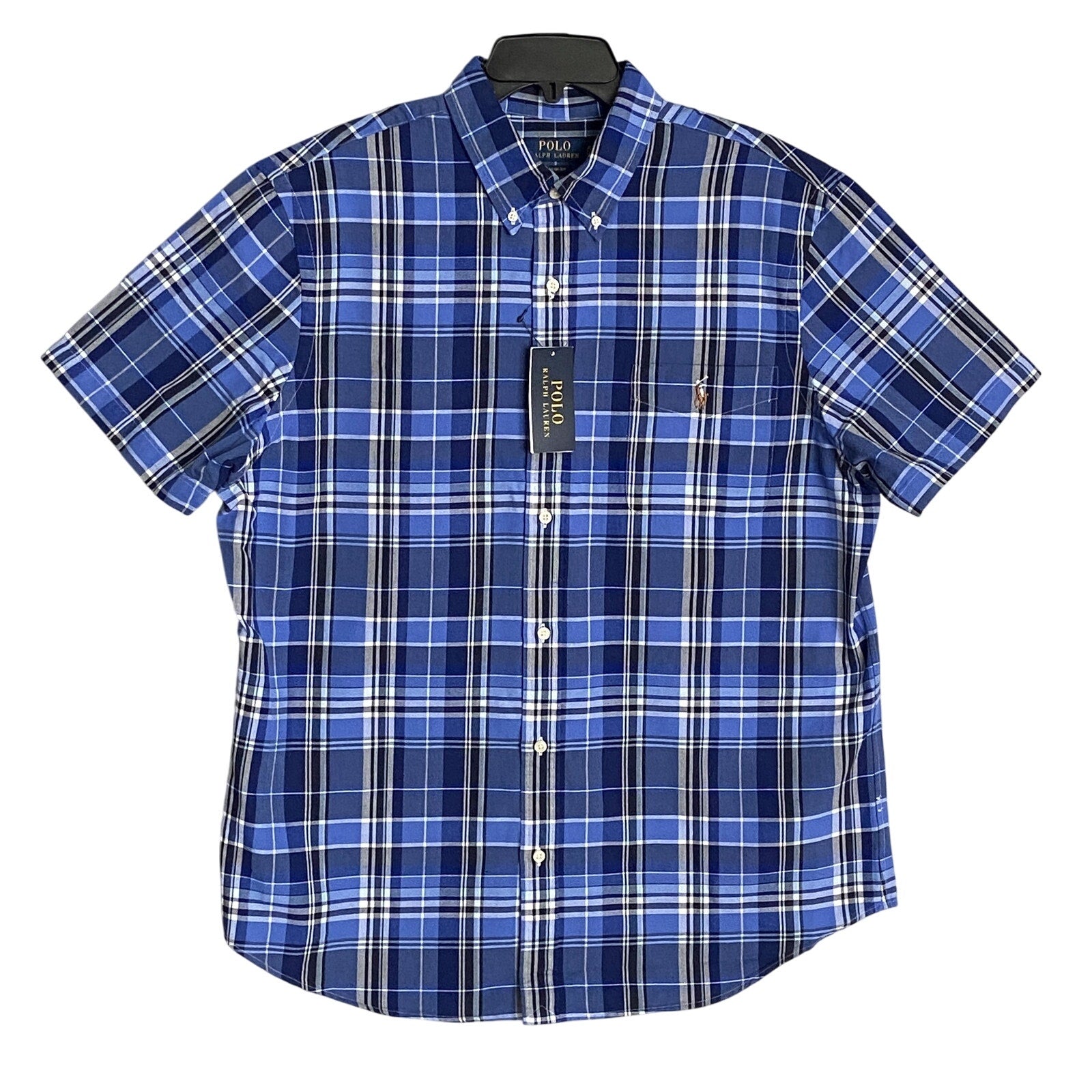 Polo Ralph Lauren Shirt Men's Medium Classic Fit Button-Down Blue Plaid