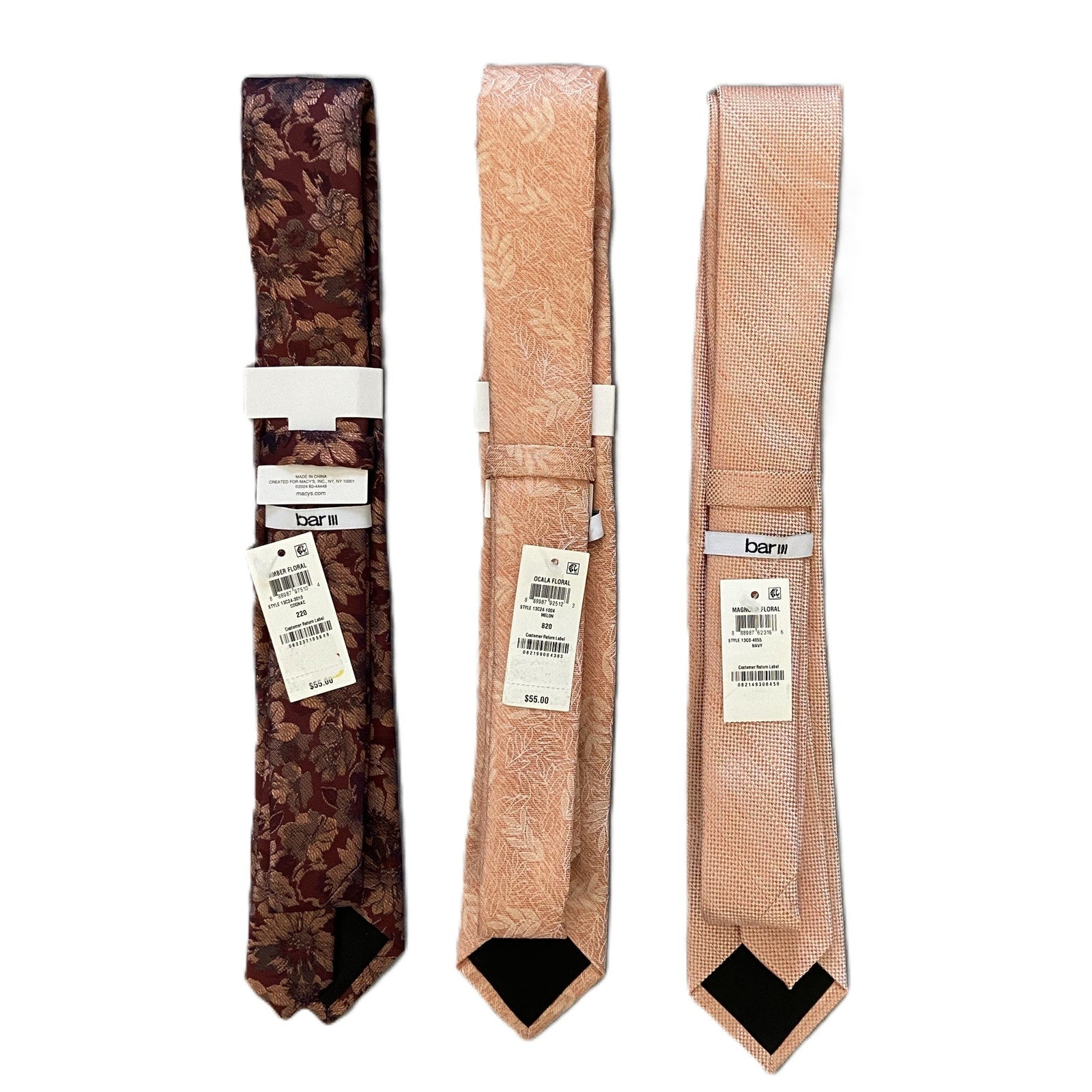 Bar III Men's Ties Lot of 3 Neckties Floral and Solid Multicolor 2.5"