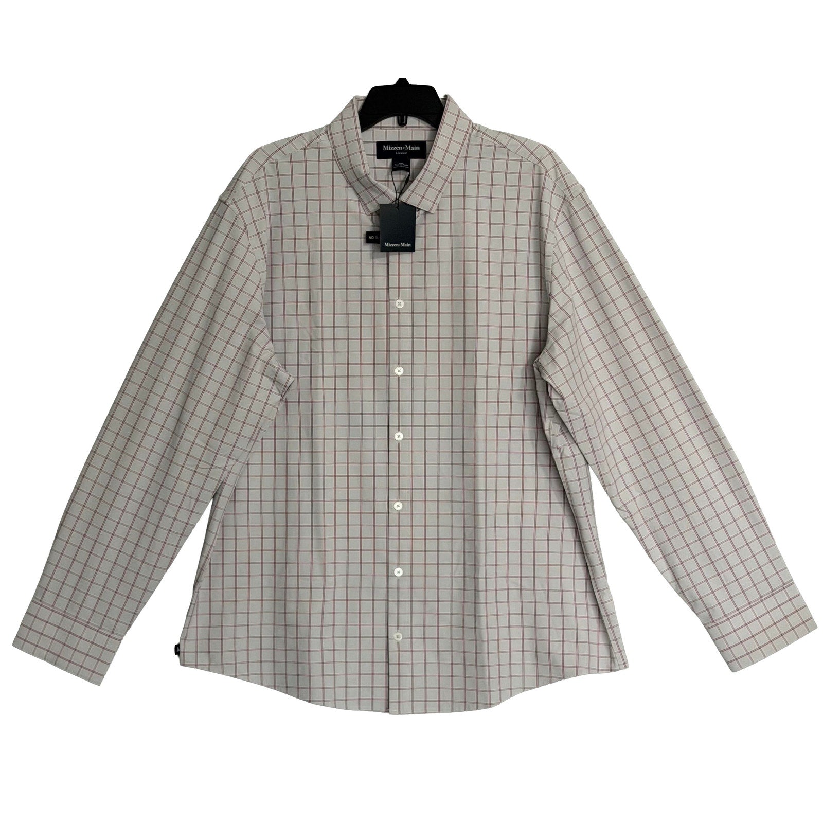 Mizzen+Main Shirt Men's XXL Leeward Trim Fit Long Slv Aluminum Hampton Plaid