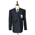 Tayion Sport Coat Men's 44 Short Double-Breasted Jacquard Blue Navy