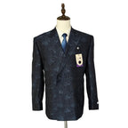Tayion Sport Coat Men's 44 Short Double-Breasted Jacquard Blue Navy