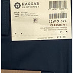 Haggar Premium No Iron Khaki Men's 32x32 Dress Pant Classic Fit Pleated Blue