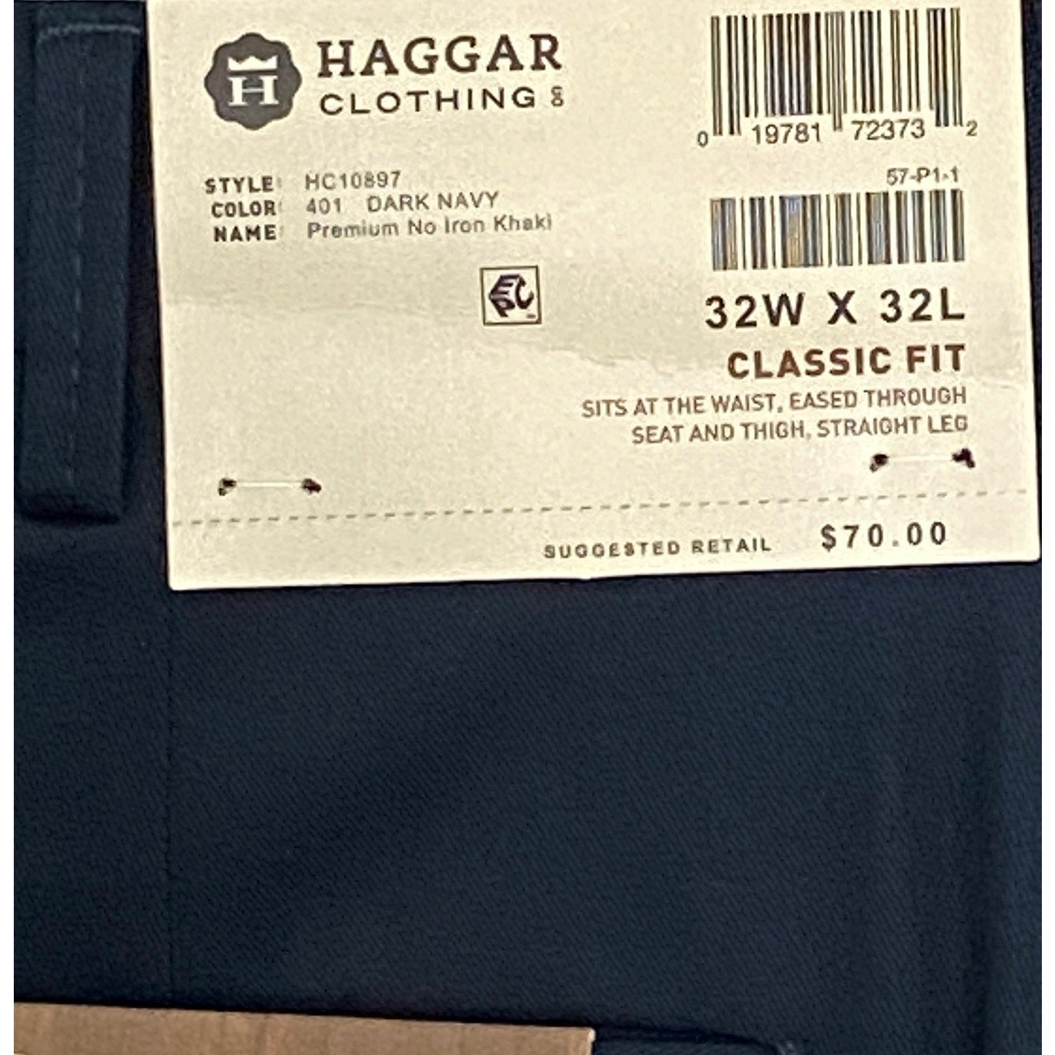Haggar Premium No Iron Khaki Men's 32x32 Dress Pant Classic Fit Pleated Blue