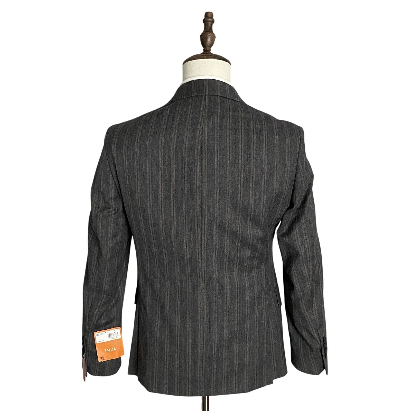 Tallia Men's Suit Jacket 36 Short Wool Blend Stretch Charcoal Brown Stripe