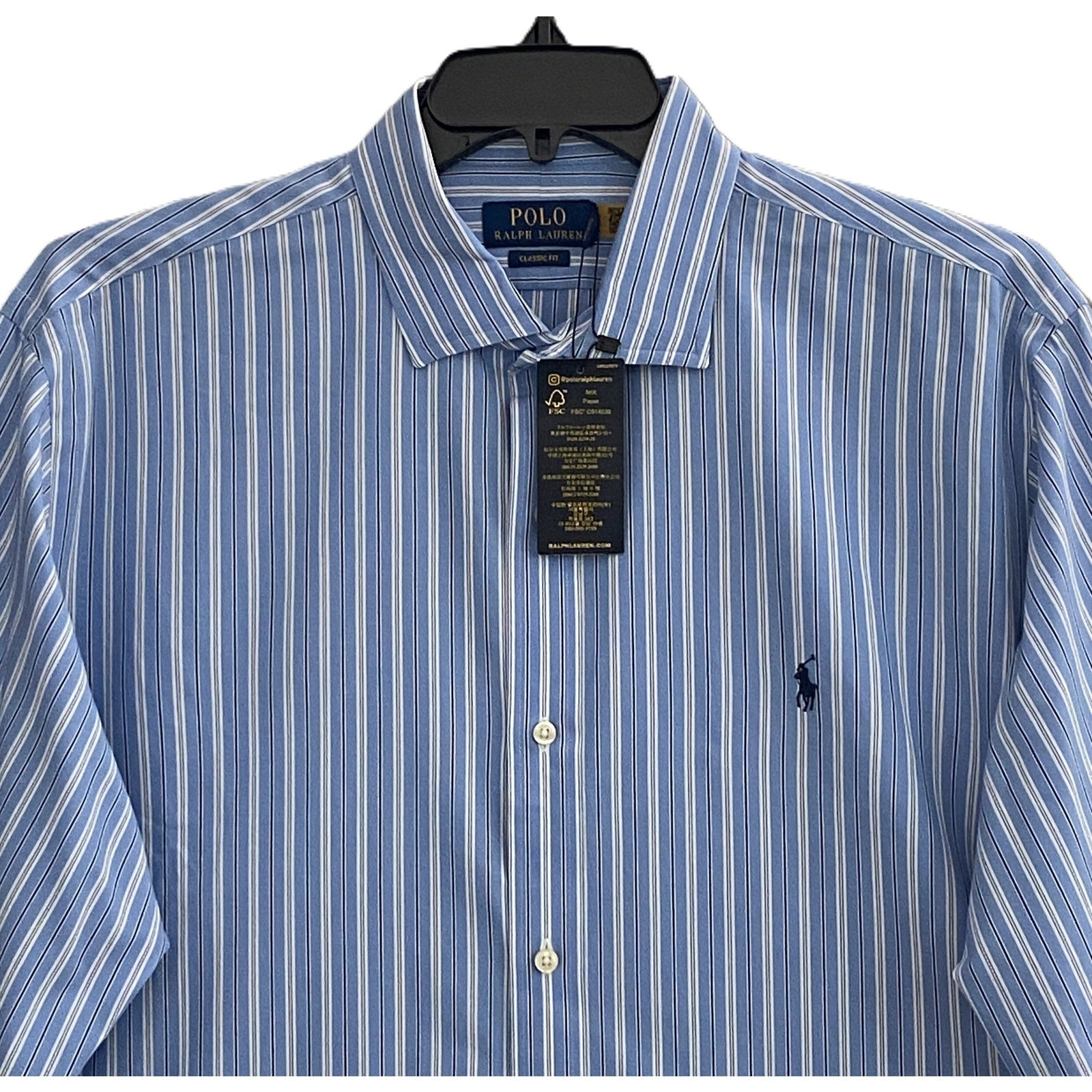 Polo Ralph Lauren Shirt Men's XL Classic Fit Long Sleeve Blue White Stripe NEW