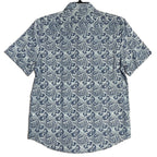 Bugatchi Shirt Men's Small Shaped Fit Linen Blend Short Sleeve Indigo Floral