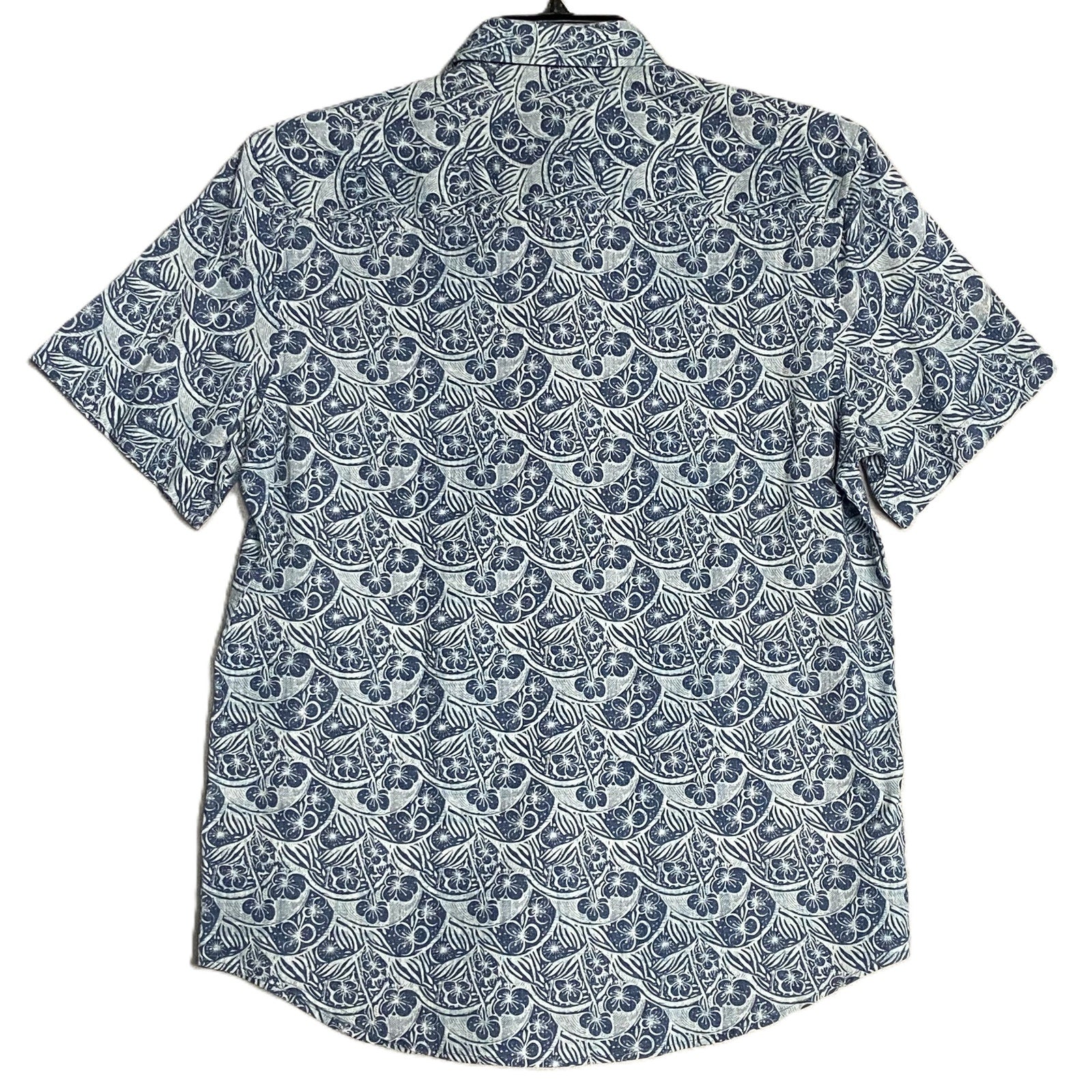 Bugatchi Shirt Men's Small Shaped Fit Linen Blend Short Sleeve Indigo Floral