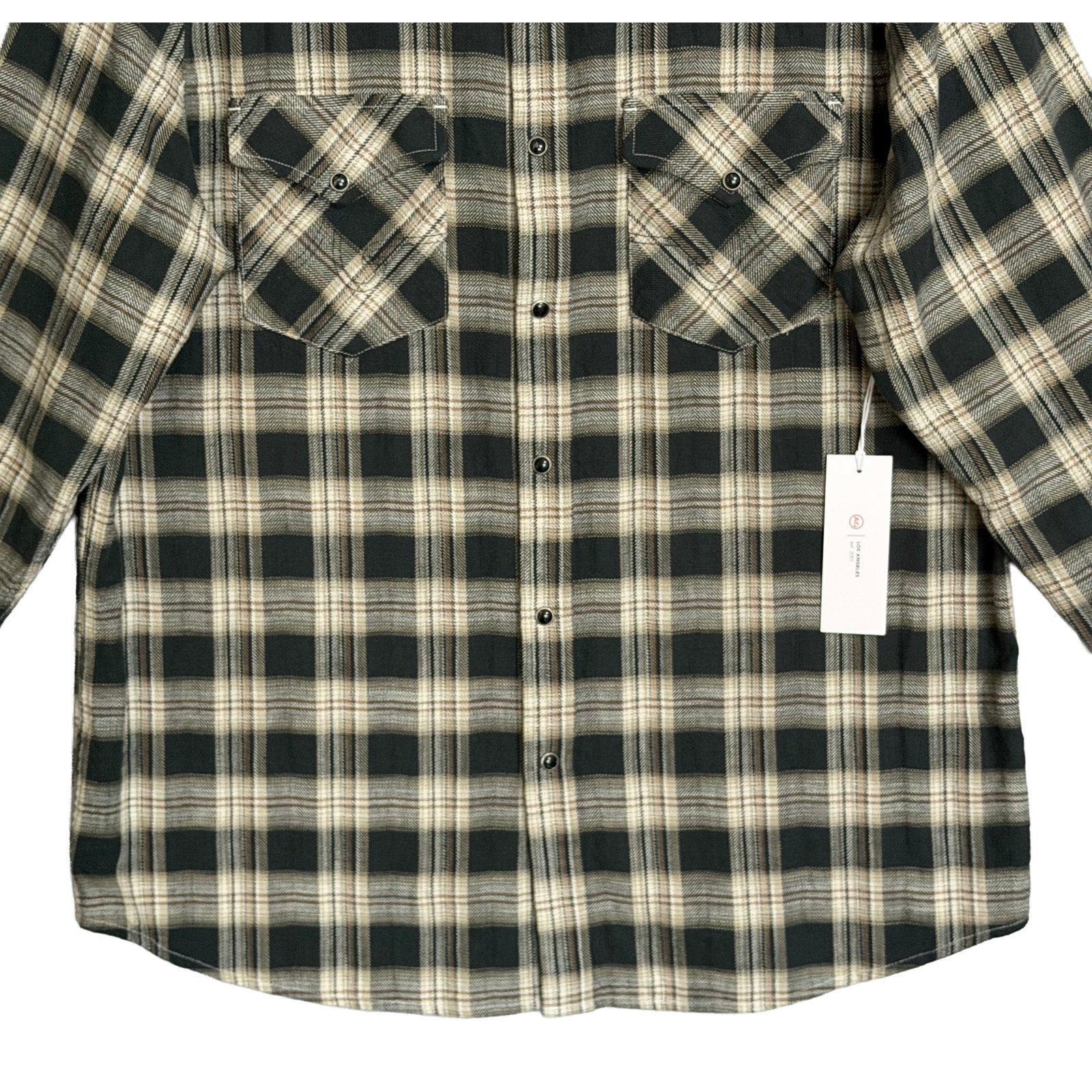 AG Los Angeles Shirt Men's XL Classic Fit Huston Western Charcoal Plaid