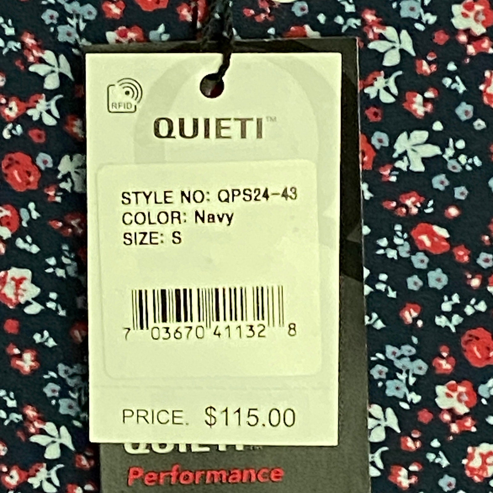Quieti Performance Men's Shirt Small Short Sleeve Button-Up Navy Blue Floral