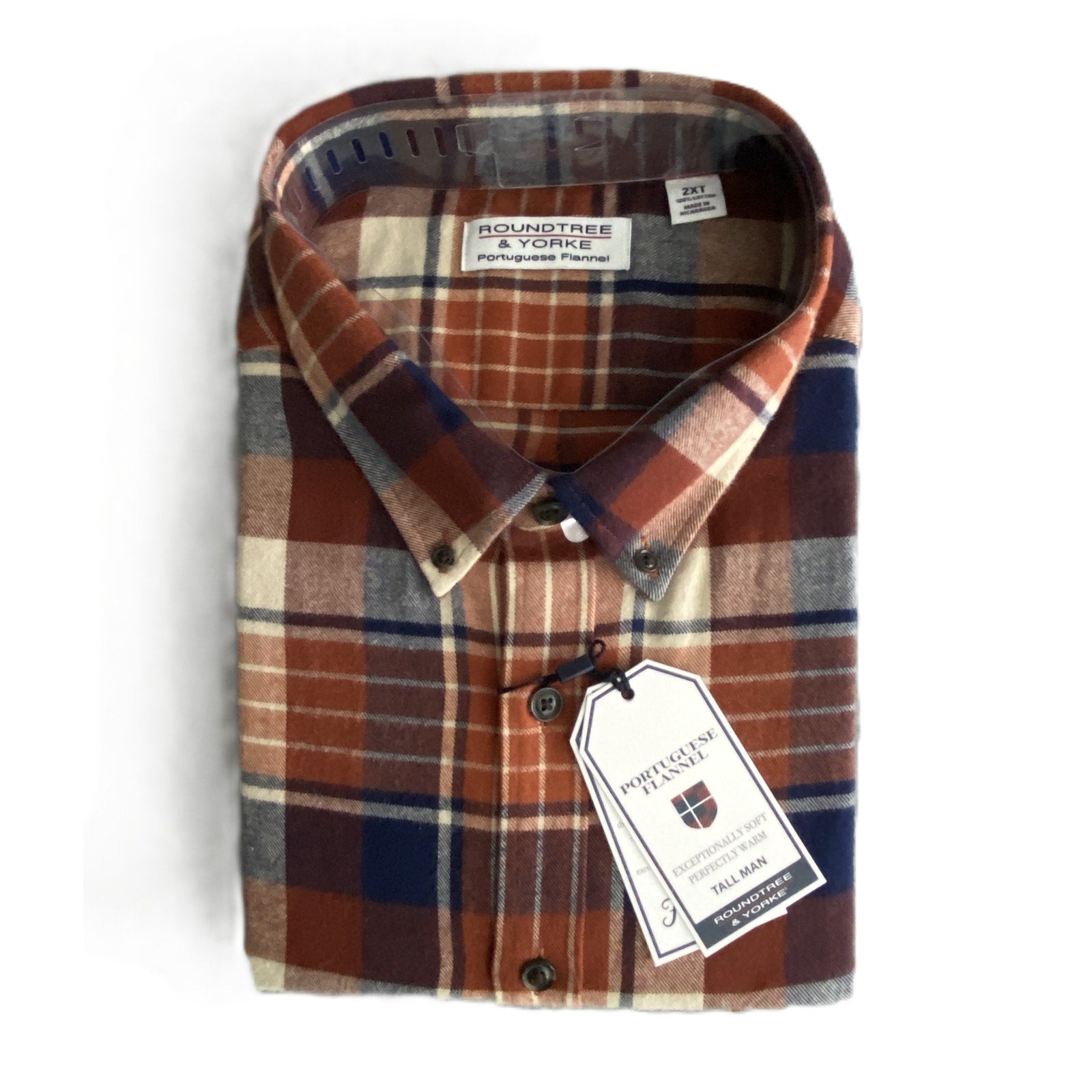 Roundtree & Yorke Big & Tall Men's 2XT Portuguese Flannel Button-Down Shirt