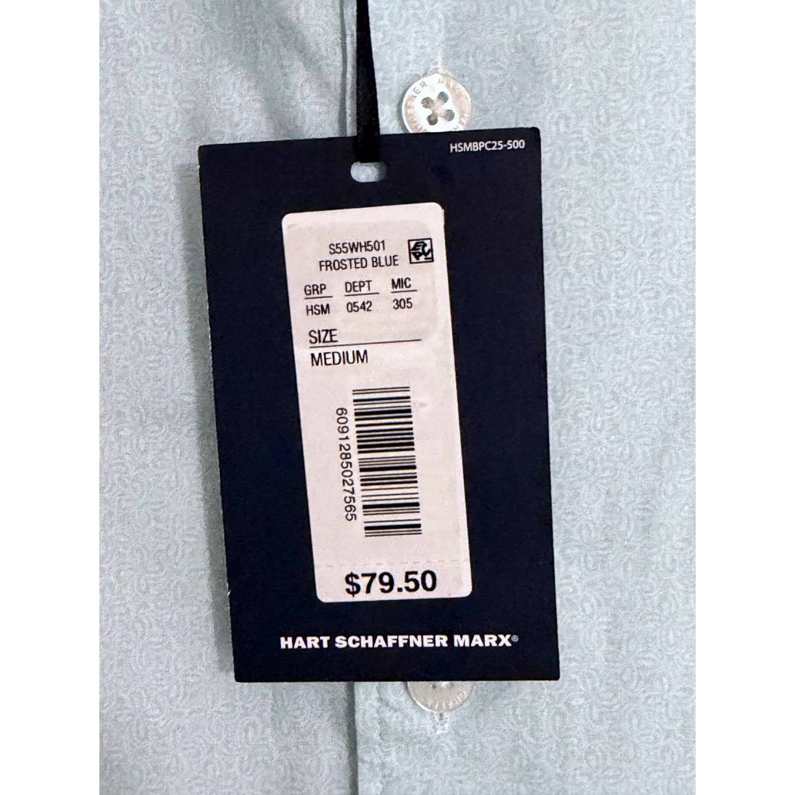 Hart Schaffner Marx Shirt Men's Medium Short Slv Comfort Stretch Cotton Blue