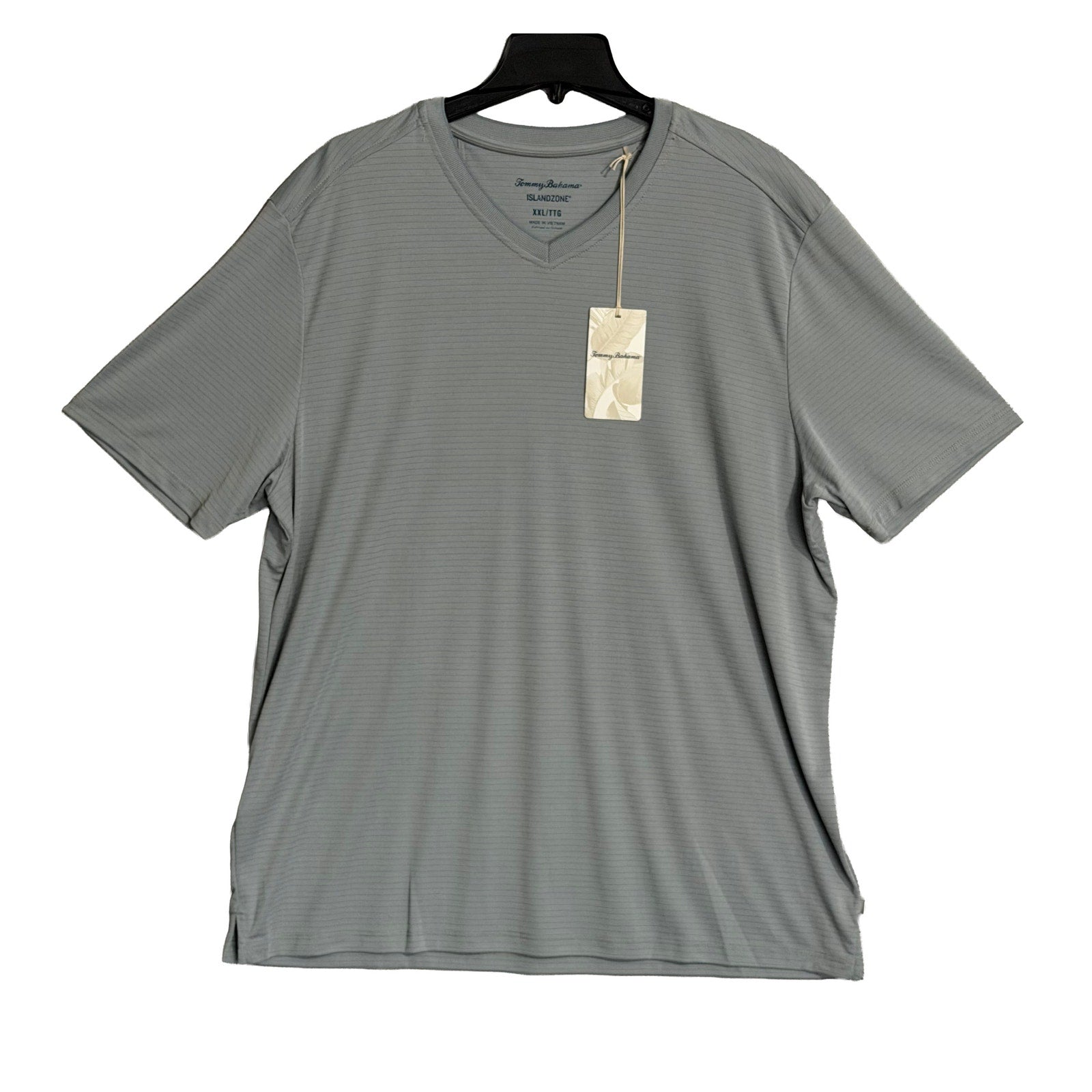 Tommy Bahama V-Neck Tee Men's XXL "Bay Stripe V-Neck" Anchor Grey