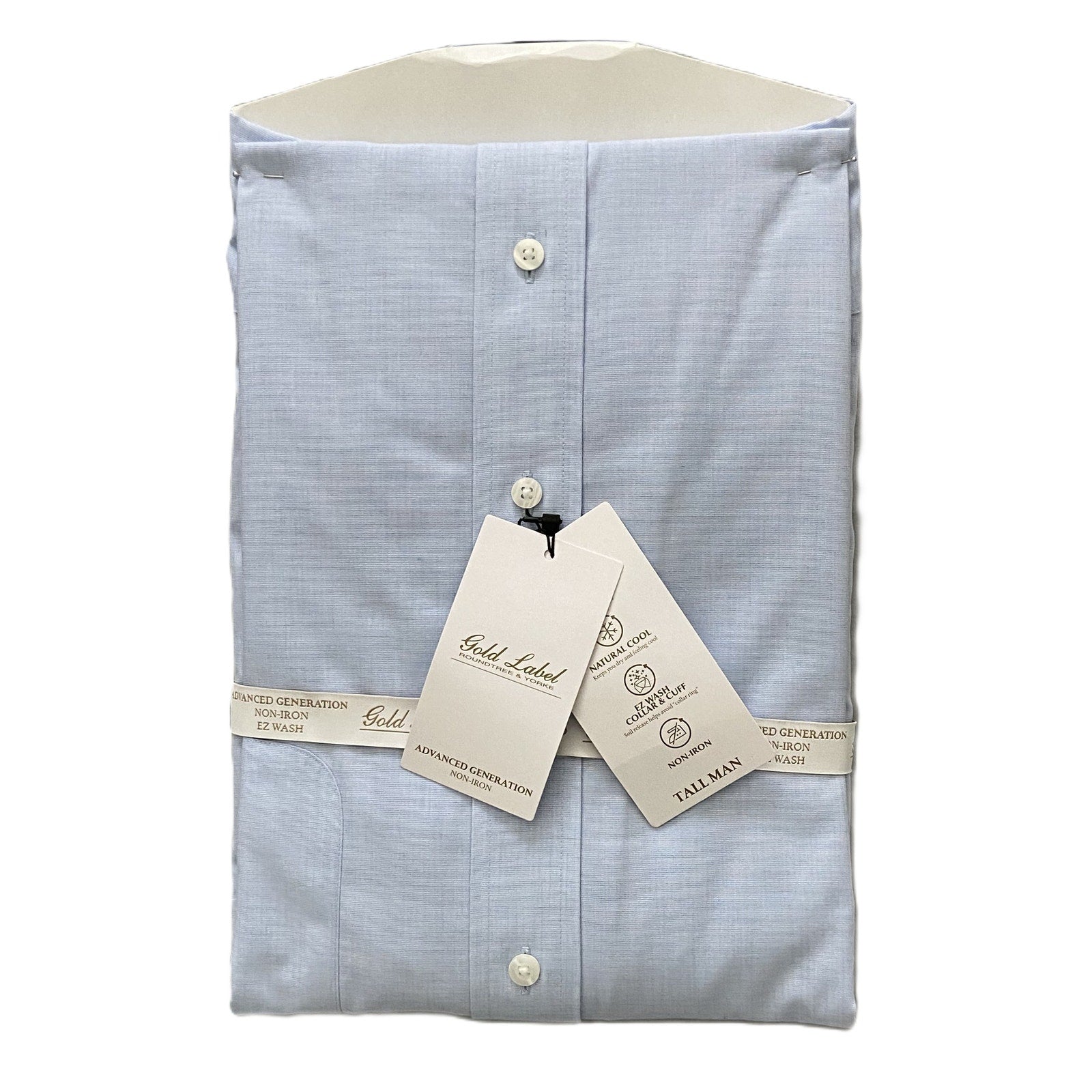 Roundtree & Yorke Shirt Big & Tall Men's 18.5 38/39 Dress Shirt Light Blue