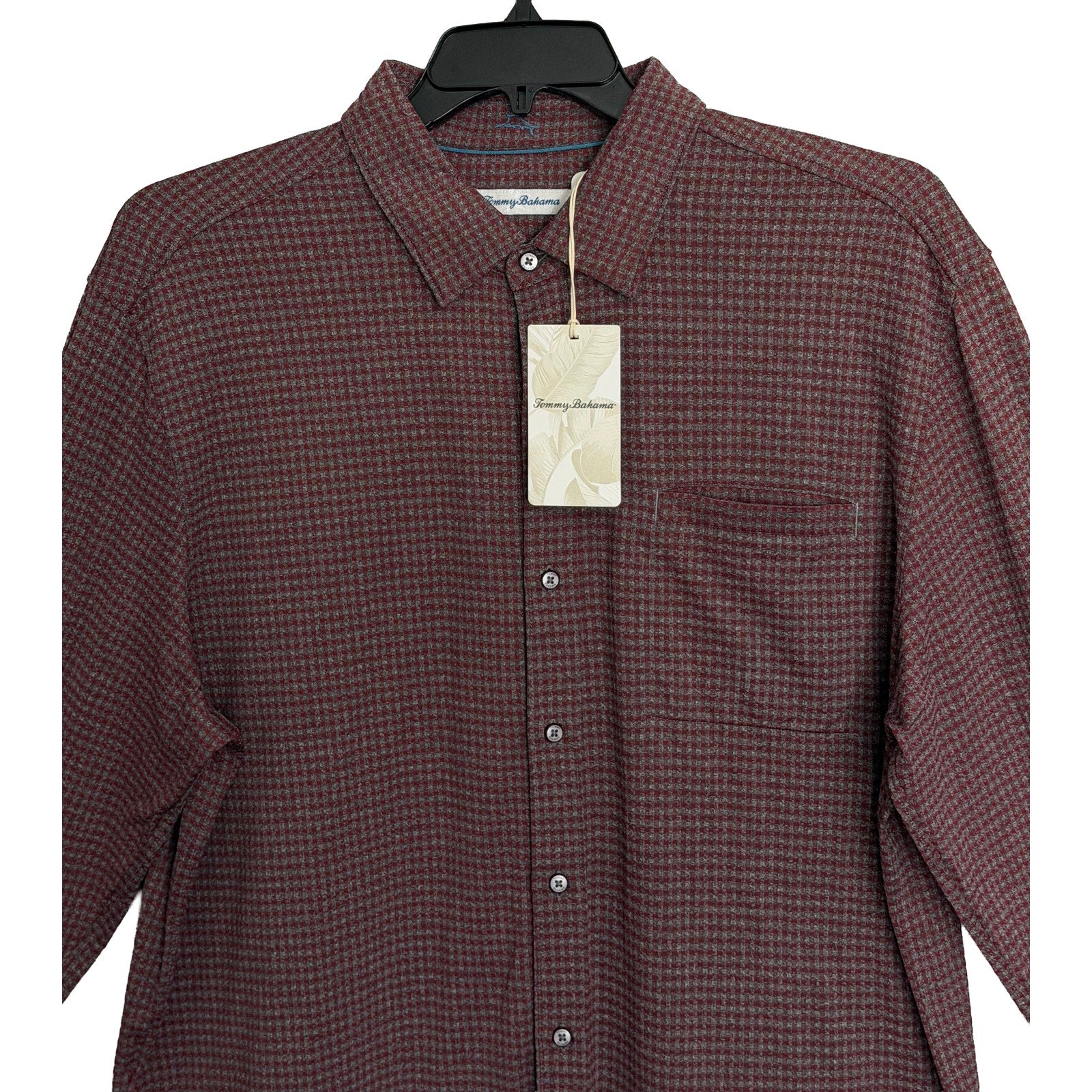 Tommy Bahama Shirt Men's XL "San Sebastian Check" Shirt Pinot Noir