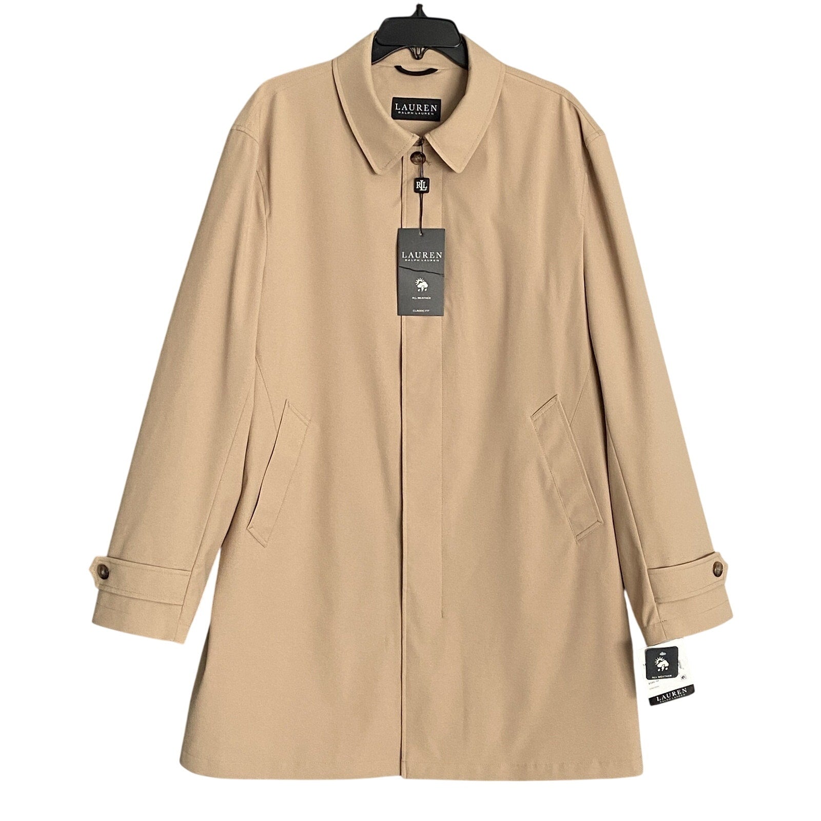 Lauren Ralph Lauren Coat Men's 46 Long All-Weather Coat Stanza Solid Khaki