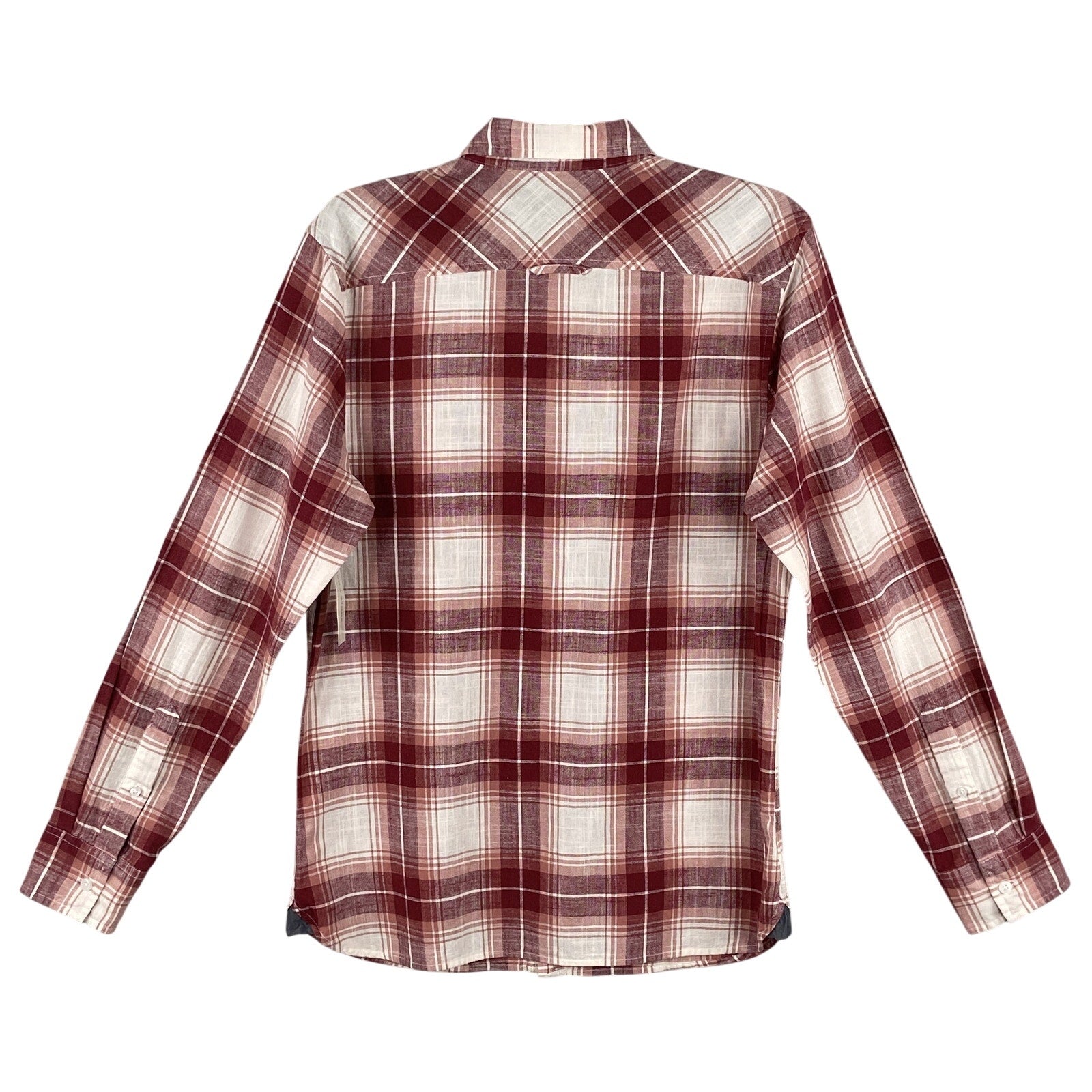 Sun + Stone Shirt Men's Small Woven Long Sleeve Button Up Raspberry Plaid