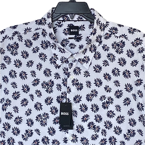 Boss Shirt Men's 4XL Big & Tall Short Sleeve Slim Fit Shirt Blue Floral