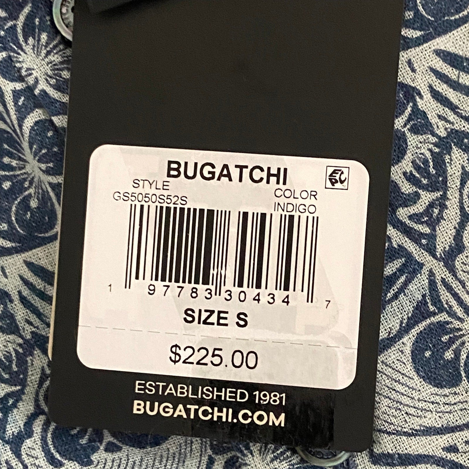 Bugatchi Shirt Men's Small Shaped Fit Linen Blend Short Sleeve Indigo Floral