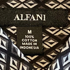 Alfani Dress Shirt Men's Medium Button-Up Cotton Long Sleeve Black Geo Print