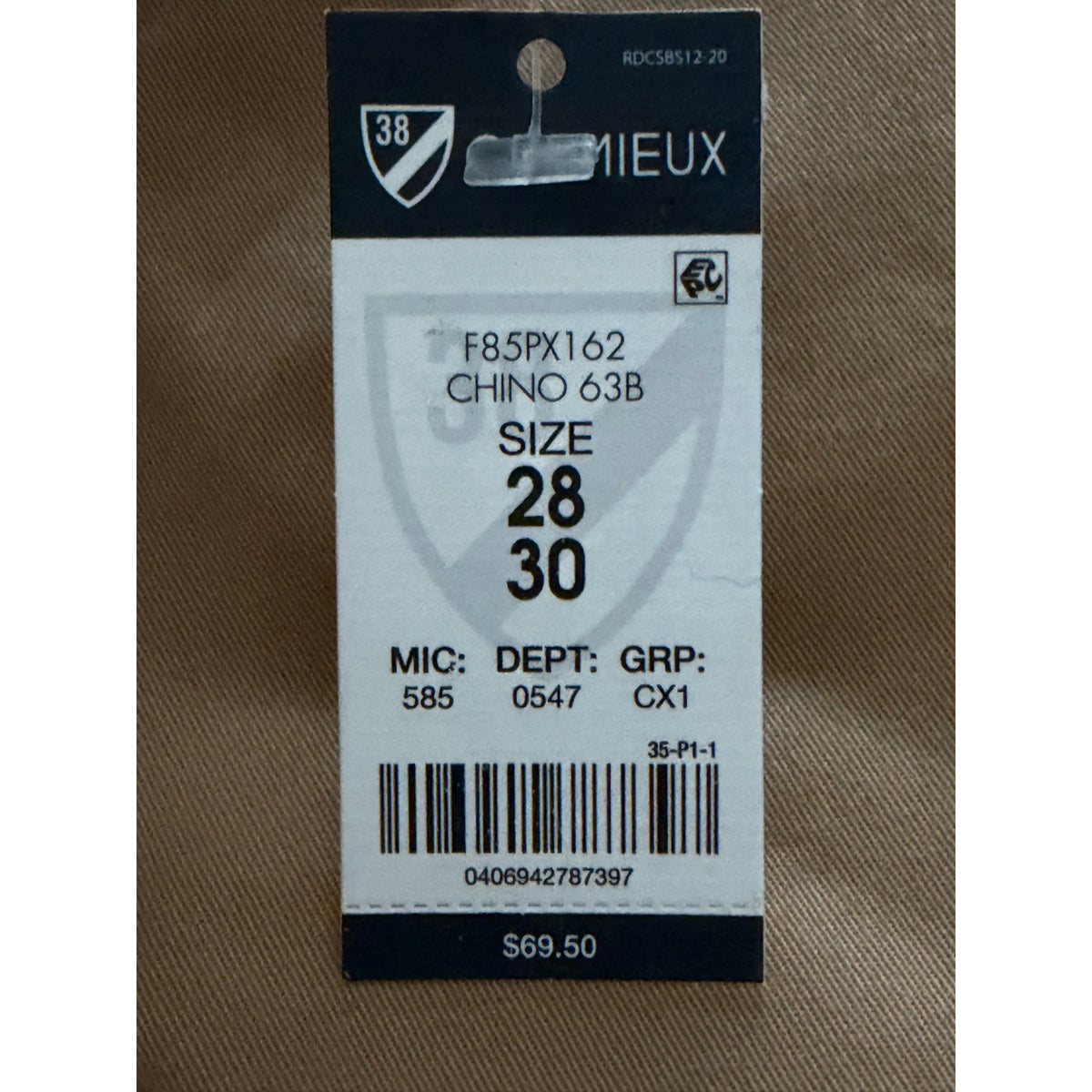 Daniel Cremieux Slim Fit Chino Men's 28"x30" Comfort Stretch Tapered Leg Tan