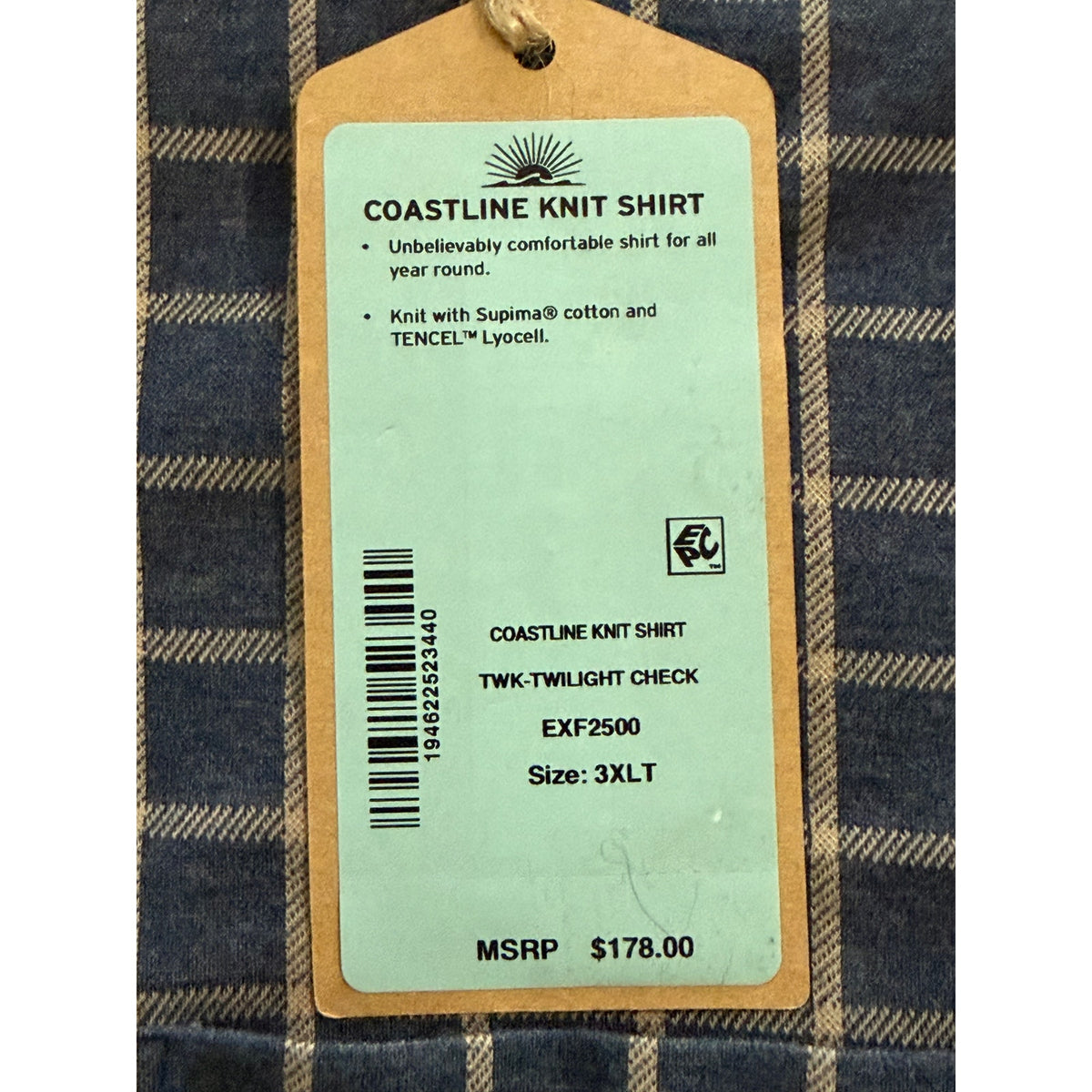 Faherty Coastline Knit Shirt Men's 3XLT Big & Tall Supima Cotton Twilight Check