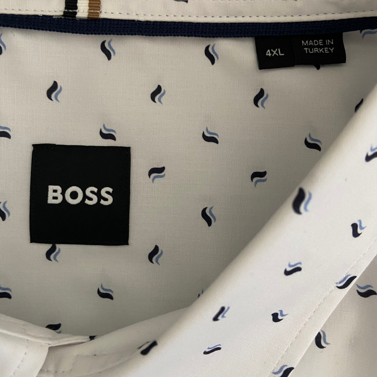 Boss Shirt Men's 4XL Big & Tall Roan Short Sleeve Shirt Stretch White/Blue