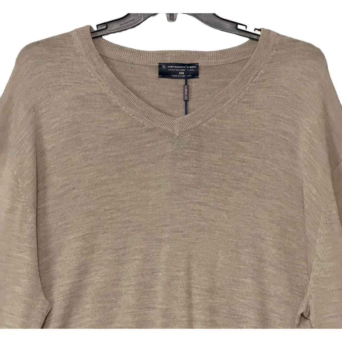 Hart Schaffner Marx Sweater Men's 3XB Big & Tall V-Neck Merino Wool Oatmeal